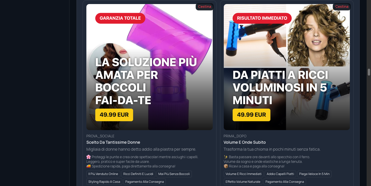 Creatività immagini generate con Delego Affiliate nei formati quadrato e verticale