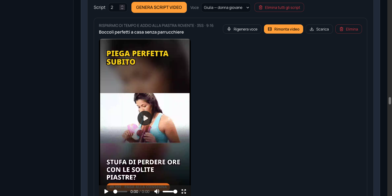 Video verticale montato con script e voce generati da Delego Affiliate